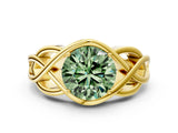 Yellow gold Fancy Green Round Cut Solitaire Intertwined Band Prong Setting Ring