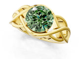 Yellow gold Fancy Green Round Cut Solitaire Intertwined Band Prong Setting Ring_1