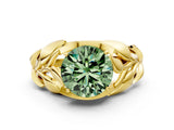 Yellow gold Fancy Green Round Cut Solitaire Leaf-Inspired Engagement Ring with Prong Setting_12