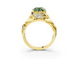 Yellow gold Fancy Green Round Cut Solitaire Leaf-Inspired Engagement Ring with Prong Setting_15