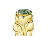 Yellow gold Fancy Green Round Cut Solitaire Leaf-Inspired Engagement Ring with Prong Setting_17