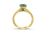 Yellow gold Fancy Green Round Cut Solitaire Milgrain Engraved Band with Four-Prong Setting_3