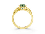 Yellow gold Fancy Green Round Cut Solitaire Milgrain Leaf Band with Prong Setting_3