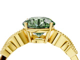 Yellow gold Fancy Green Round Cut Solitaire Milgrain Leaf Band with Prong Setting_4