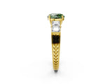 Yellow gold Fancy Green Round Cut Solitaire Princess Side Stone Engraved Band Prong Setting Ring_2
