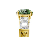 Yellow gold Fancy Green Round Cut Solitaire Princess Side Stone Engraved Band Prong Setting Ring_5