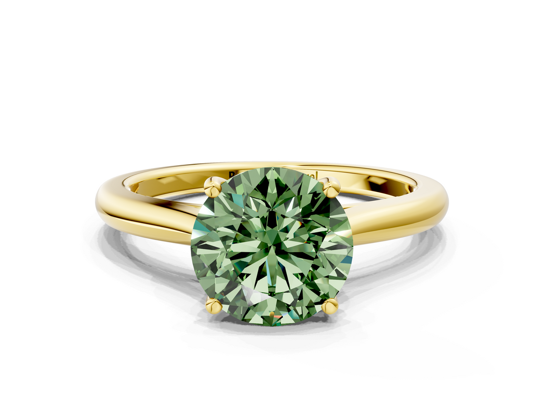 Yellow gold Fancy Green Round  Cut Solitaire Ring with Cathedral Band and Four-Prong Setting_45
