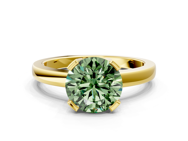 Yellow gold Fancy Green Round  Cut Solitaire Ring with Four-Prong Setting and Classic Band
