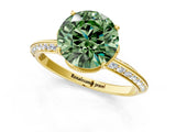 Yellow gold Fancy Green Round Cut Solitaire Split Shank Pave Diamond Engagement Ring with Four-Prong Setting_1
