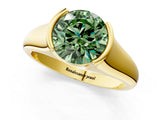 Yellow gold Fancy Green Round Cut Solitaire Tension Set Diamond Ring with Split Shank Band_1