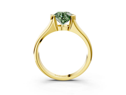 Yellow gold Fancy Green Round Cut Solitaire Tension Set Diamond Ring with Split Shank Band_3