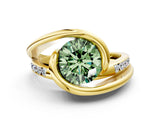 Yellow gold Fancy Green Round Cut Solitaire Tension-Set Diamond Split Shank Ring