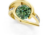 Yellow gold Fancy Green Round Cut Solitaire Tension-Set Diamond Split Shank Ring_1