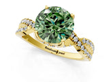 Yellow gold Fancy Green Round Cut Solitaire Twist Pave Diamond Engagement Ring with Prong Setting_1