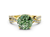 Yellow gold Fancy Green Round Cut Solitaire Twist Pave Diamond Engagement Ring with Prong Setting_24