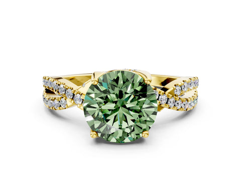Yellow gold Fancy Green Round Cut Solitaire Twist Pave Diamond Engagement Ring with Prong Setting_24