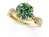 Yellow gold Fancy Green Round Cut Solitaire Twist Pave Diamond Engagement Ring with Prong Setting_25