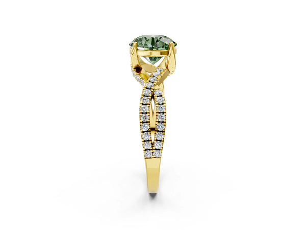 Yellow Gold Round Twisted Split Shank Engagement Ring Setting for Fancy Green Center
