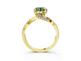 Yellow gold Fancy Green Round Cut Solitaire Twist Pave Diamond Engagement Ring with Prong Setting_3