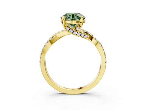 Yellow gold Fancy Green Round Cut Solitaire Twist Pave Diamond Engagement Ring with Prong Setting_3