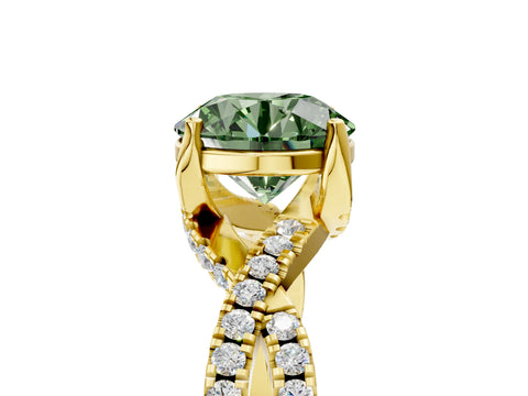 Yellow gold Fancy Green Round Cut Solitaire Twist Pave Diamond Engagement Ring with Prong Setting_5