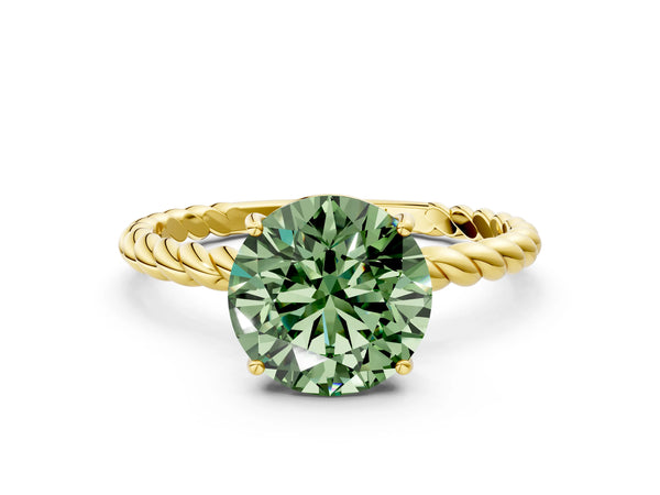 Yellow Gold Round Twisted Solitaire Engagement Ring Setting for Fancy Green Center