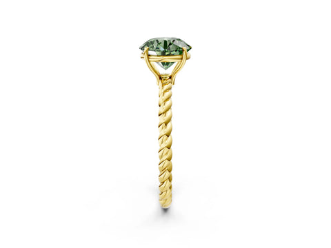 Yellow gold Fancy Green Round Cut Solitaire Twisted Band 4-Prong Ring_2
