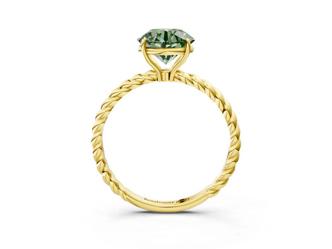 Yellow gold Fancy Green Round Cut Solitaire Twisted Band 4-Prong Ring_3