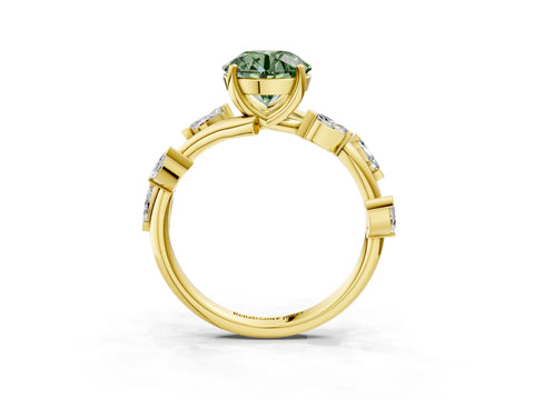 Yellow gold Fancy Green Round Cut Solitaire Twisted Band Marquise Accent Prong Setting Ring_15