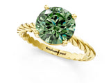 Yellow gold Fancy Green Round  Cut Solitaire Twisted Band with Four-Prong Setting_55