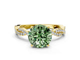 Yellow gold Fancy Green Round Cut Solitaire Twisted Pave Band with Four-Prong Setting_3