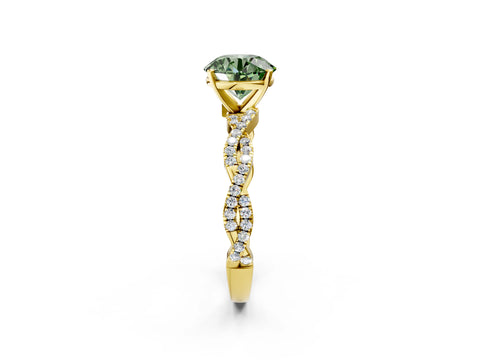 Yellow gold Fancy Green Round Cut Solitaire Twisted Pave Band with Four-Prong Setting_5