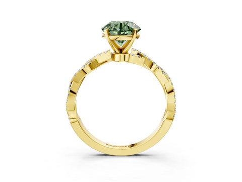 Yellow gold Fancy Green Round Cut Solitaire Twisted Pave Band with Four-Prong Setting_6