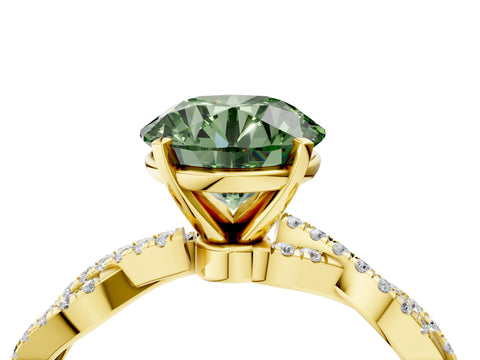 Yellow gold Fancy Green Round Cut Solitaire Twisted Pave Band with Four-Prong Setting_7