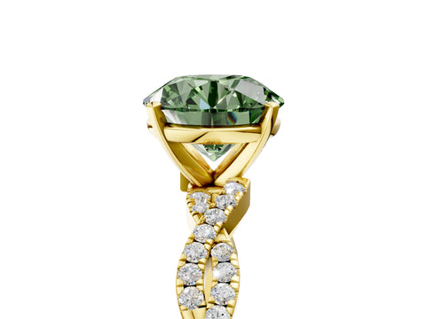 Yellow gold Fancy Green Round Cut Solitaire Twisted Pave Band with Four-Prong Setting_8