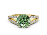 Yellow gold Fancy Green Round  Cut Split Shank Pave Diamond Engagement Ring with Four-Prong Setting_24