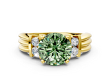 Yellow gold Fancy Green Round  Cut Three-Stone Channel Set Ring with Bar Prongs_71