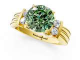 Yellow gold Fancy Green Round  Cut Three-Stone Channel Set Ring with Bar Prongs_72