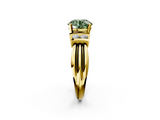 Yellow gold Fancy Green Round  Cut Three-Stone Channel Set Ring with Bar Prongs_73