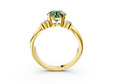 Yellow gold Fancy Green Round  Cut Three-Stone Channel Set Ring with Bar Prongs_74