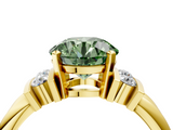 Yellow gold Fancy Green Round  Cut Three-Stone Channel Set Ring with Bar Prongs_75