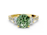 Yellow gold Fancy Green Round  Cut Three-Stone Diamond Pavé Band with Prong Setting_17