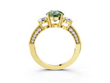 Yellow gold Fancy Green Round Cut Three-Stone Diamond Ring with Pavé Band and Four-Prong Setting_3