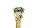 Yellow gold Fancy Green Round Cut Three-Stone Diamond Ring with Pavé Band and Four-Prong Setting_5