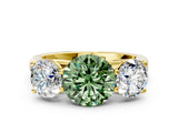 Yellow gold Fancy Green Round Cut Three-Stone Diamond Ring with Prong Setting on a Classic Band_12