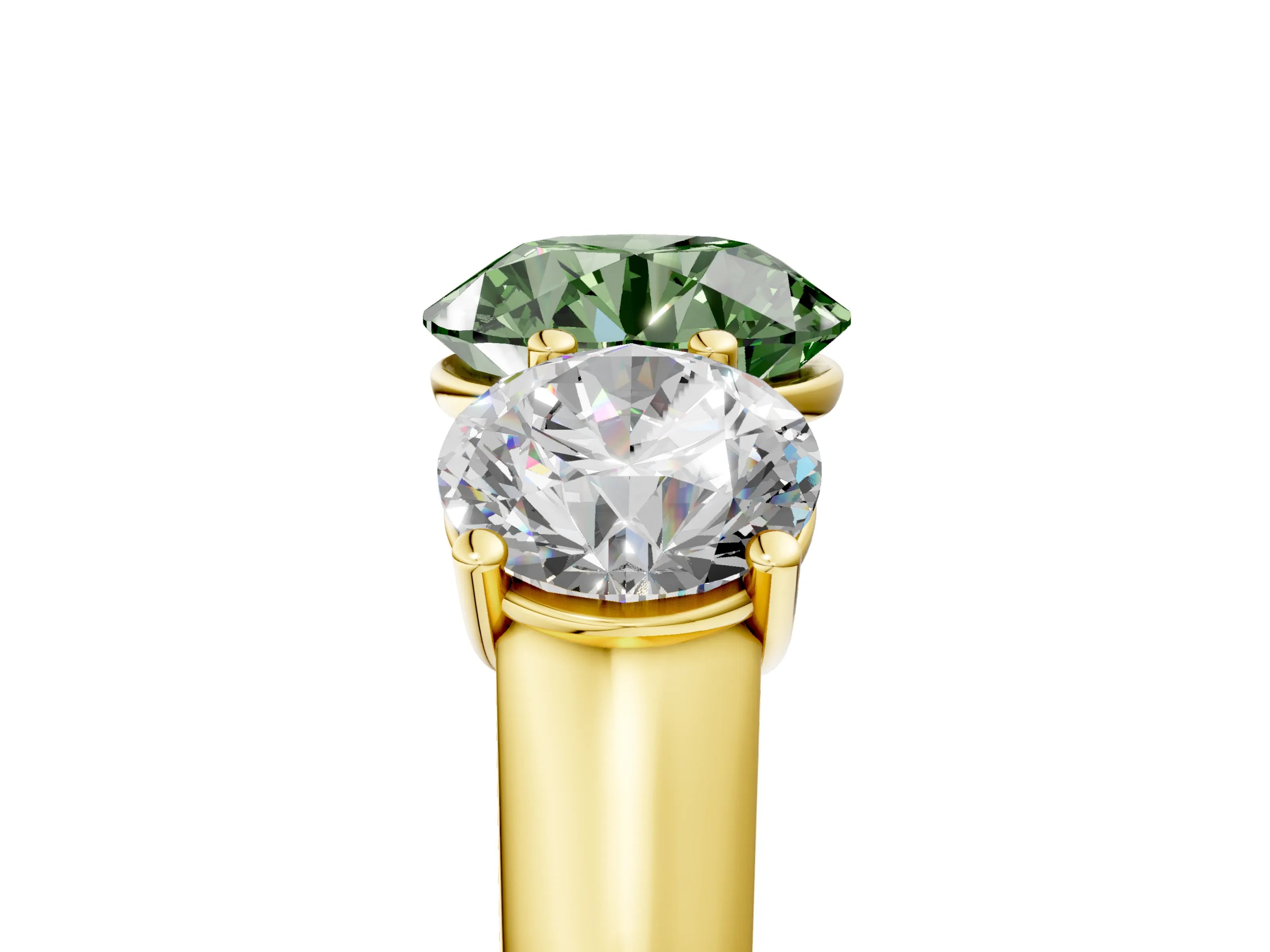 Yellow gold Fancy Green Round Cut Three-Stone Diamond Ring with Prong Setting on a Classic Band_5