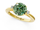 Yellow gold Fancy Green Round  Cut Three-Stone Solitaire Ring with Round Accent Diamonds and Four-Prong Setting_21