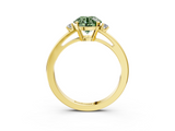 Yellow gold Fancy Green Round  Cut Three-Stone Solitaire Ring with Round Accent Diamonds and Four-Prong Setting_23