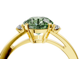 Yellow gold Fancy Green Round  Cut Three-Stone Solitaire Ring with Round Accent Diamonds and Four-Prong Setting_24