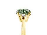 Yellow gold Fancy Green Round  Cut Three-Stone Solitaire Ring with Round Accent Diamonds and Four-Prong Setting_25
